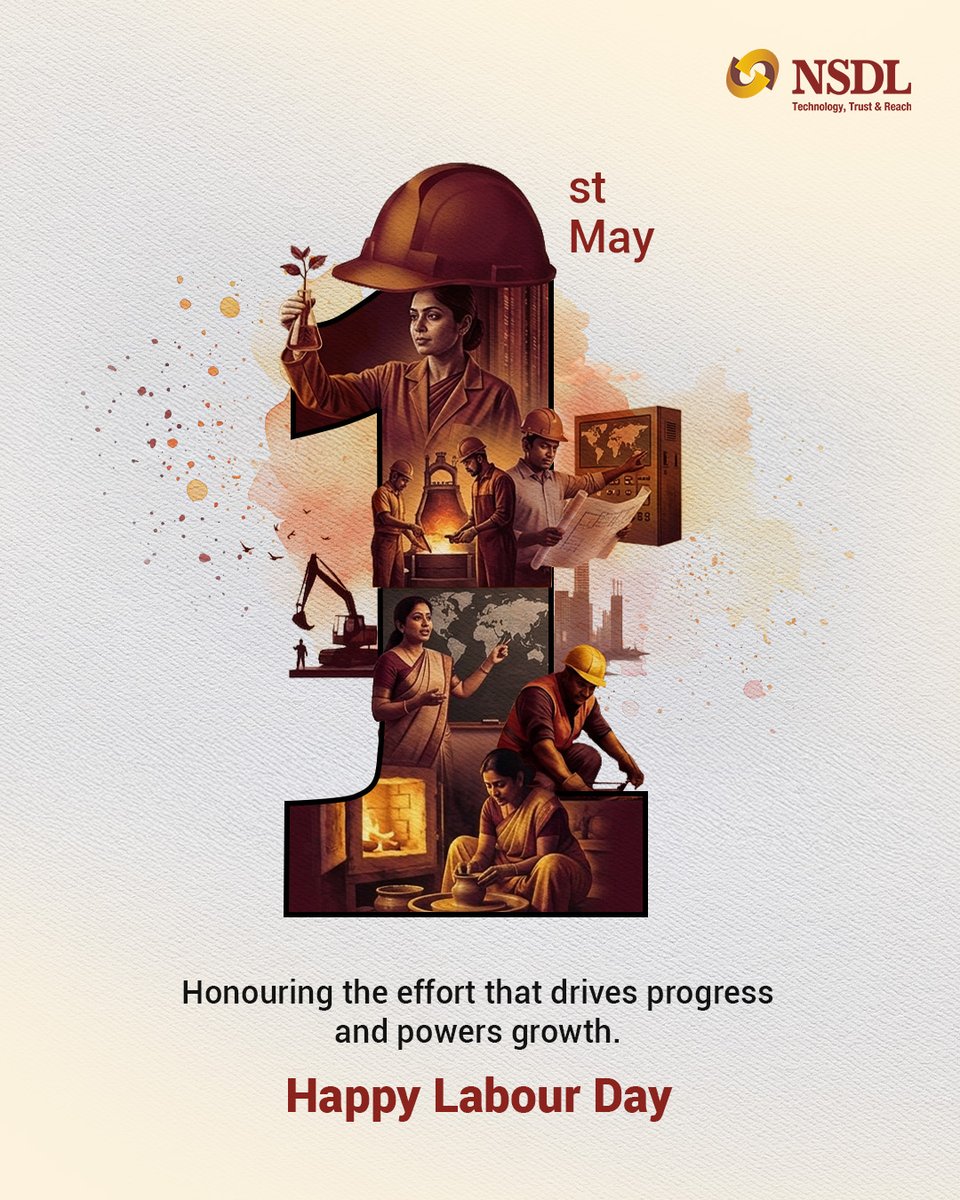 NSDL_Depository's tweet image. Recognising the individuals whose dedication and effort drive progress and shape the foundation of growth, reminding us that every contribution plays a role in moving society forward.

#LabourDay #NSDL #Technology #Trust #Reach