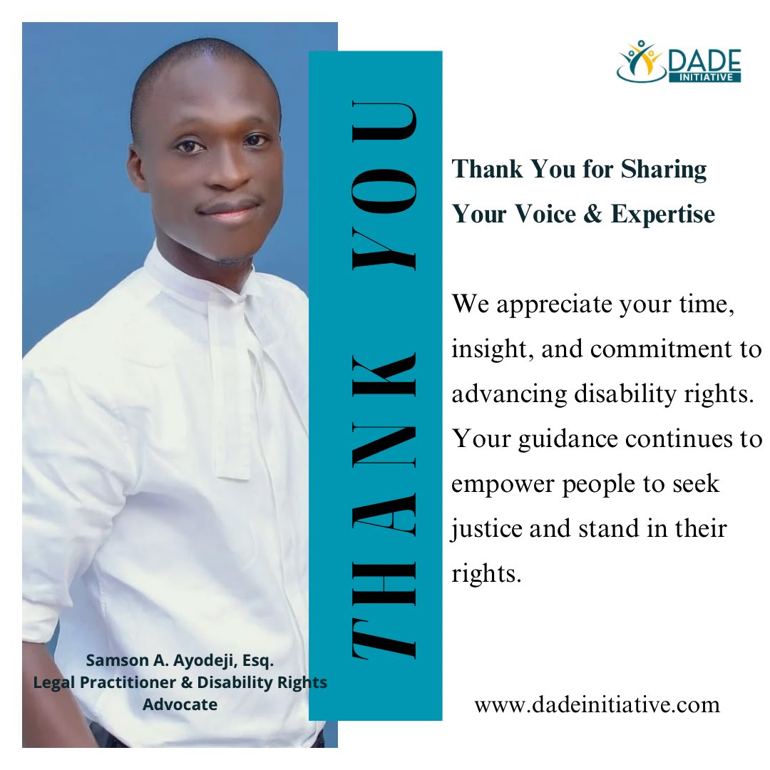 dadeinitiative's tweet image. Thank you, Samson A. Ayodeji, Esq., for an enlightening session on disability rights and legal redress.
Important conversations. 
Real impact.

#DisabilityRights #InclusionMatters
#dadeinitiative 
 Retweet to amplify.