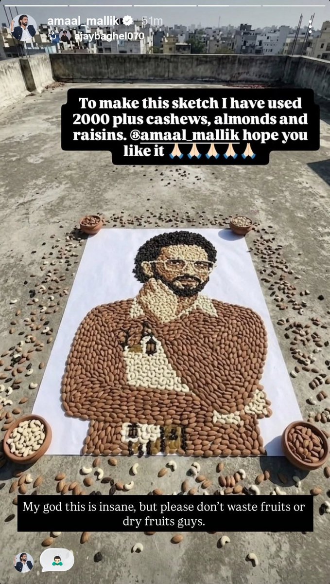 Witty_Alisha's tweet photo. Dry fruits sketch by a fan using 2000 cashews, almonds and raisins. 😳🔥 

This is really insane.. 👏

#AmaalMallik #Amaalians https://t.co/XtAt0XdZtO