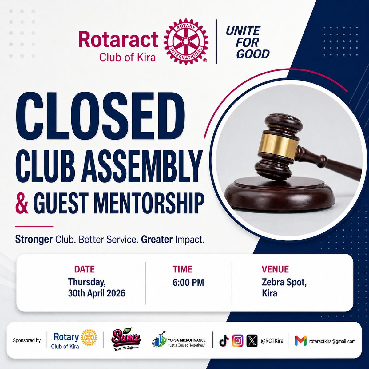 RCTKira's tweet image. We shall not have our usual fellowship this Thursday. Instead, we'll be holding a closed club assembly and guest mentorship session to reflect, learn, and strengthen our club. 

#RotaractKira #UniteForGood #RotaryEyamba