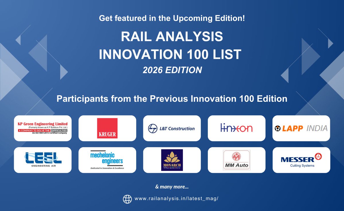 RailAnalysis's tweet image. The Rail Analysis Innovation 100 List – 2026 Edition is on its way.

Showcase your innovation, gain industry-wide visibility, and stand alongside the organizations shaping the future of rail and mobility.

#RailAnalysis #Innovation100 #RailInnovation #FutureOfMobility