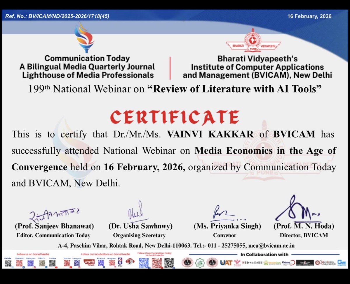 VainviK's tweet image. Thank You for the opportunity  @ProfMNHODA1 BVICAM (New Delhi) 

#webinar #workshop #bvicam