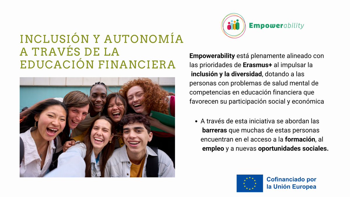 FundacinSorapn's tweet image. En #Empowerability, dentro de #Erasmus+, promovemos la inclusión y la diversidad mediante la educación financiera 📊💶 y la formación adaptada 🎓 para eliminar barreras🚪fomentar la autonomía💪y la igualdad de oportunidades🤝💙

@ErasmusplusFR 

#KA210 #EUProjects #ErasmusPlus