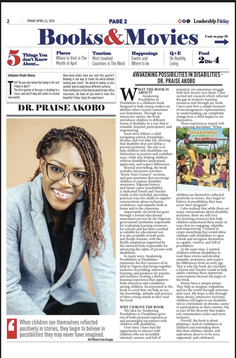 praiseakobo's tweet image. 𝑺𝒐𝒎𝒆 𝒑𝒓𝒐𝒋𝒆𝒄𝒕𝒔 𝒔𝒕𝒓𝒆𝒕𝒄𝒉 𝒚𝒐𝒖 𝒊𝒏 𝒘𝒂𝒚𝒔 𝒚𝒐𝒖 𝒅𝒐𝒏’𝒕 𝒆𝒙𝒑𝒆𝒄𝒕

𝐀𝐰𝐚𝐤𝐞𝐧𝐢𝐧𝐠 #𝐏𝐨𝐬𝐬𝐢𝐛𝐢𝐥𝐢𝐭𝐢𝐞s 𝐢𝐧 #𝐃𝐢𝐬𝐚𝐛𝐢𝐥𝐢𝐭𝐢𝐞s , my first print book, has been one of those journeys.
After months of rigorous educational review
#inclusion