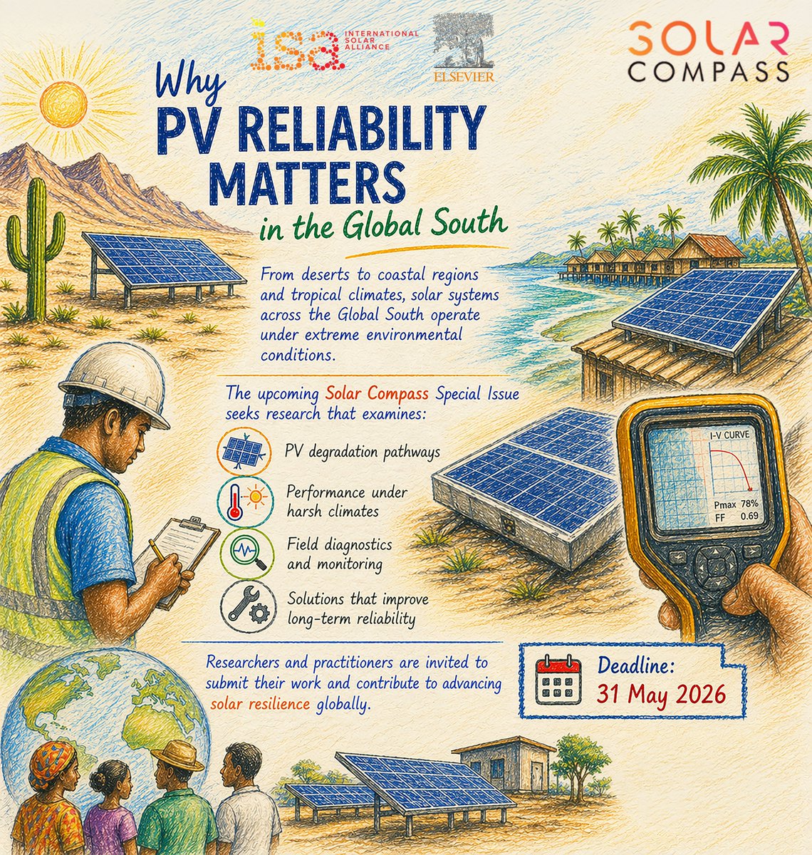 isolaralliance's tweet image. 📢 Call for Papers is open

Across the #GlobalSouth, solar is expanding in some of the most demanding operating environments on earth. Ensuring systems perform reliably over time in the face of heat, humidity, dust and coastal exposure is central to delivering durable energy