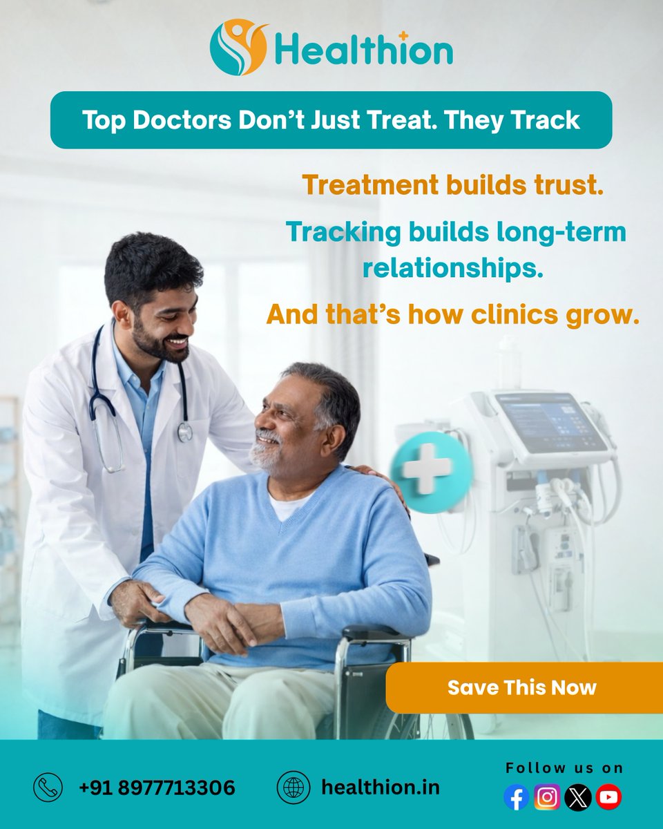healthioncare's tweet image. Treating patients is important.
But tracking them is what builds lasting trust.
Better follow-ups = Better relationships = More growth.
Top doctors don’t just treat. They track.

#PatientCare #DoctorGrowth #HealthcareIndia #MedicalPractice
#HealthTech #DoctorLife #PatientTracking