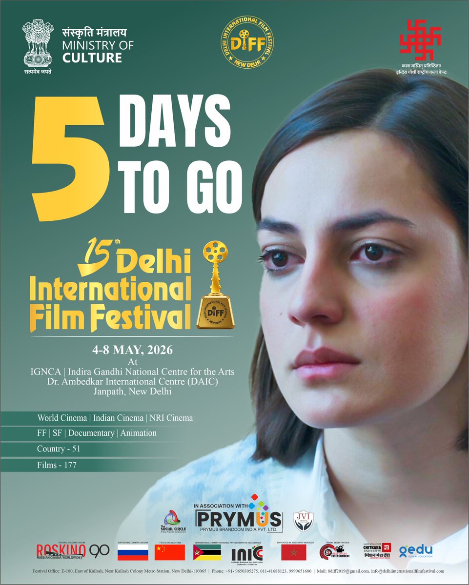 beatoflifeent's tweet image. Countdown begins!🎬

Just 5 days to go for the grand celebration of cinema at the Delhi International Film Festival

📅 Date: 4th – 8th May, 2026

#DIFF2026 #DelhiInternationalFilmFestival #5DaysToGo #FilmFestival #WorldCinema #IndianCinema #ShortFilms #Documentary #BLE