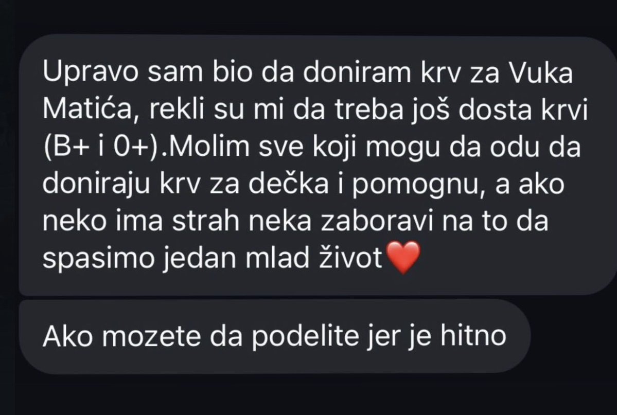 Zavod za transfuziju u Beogradu, za dečka povredjenog u udesu na autoputu, delite, ko ima odgovarajuću krvnu grupu nek ide da donira