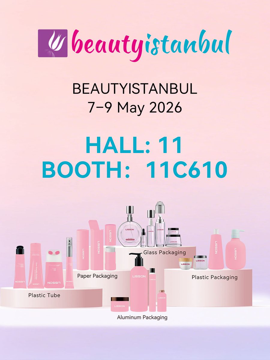 jackyle85635324's tweet image. 🚀 LISSON × Beautyistanbul 2026

LISSON is excited to join one of the most influential beauty events in Turkey and across Eurasia.

📅 7–9 May 2026
📍 TUYAP FAIR CENTER, Istanbul – Türkiye
Hall: 11 
Booth: 11C610

#Beautyistanbul2026 #CosmeticPackaging #OneStopSolution