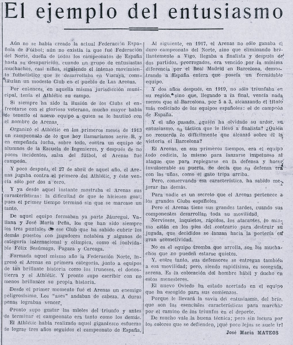 lessacaveres's tweet photo. El sábado 1 de mayo de 1926 el @RealOviedo debuta frente al @arenas_club1909.
La prensa local se hizo eco del acontecimiento, incluso el seleccionador nacional, el periodista  bilbaíno José María Mateos, escribió una líneas sobre el rival los días previos
#1926ROFC2026 https://t.co/ra1UZYucxn