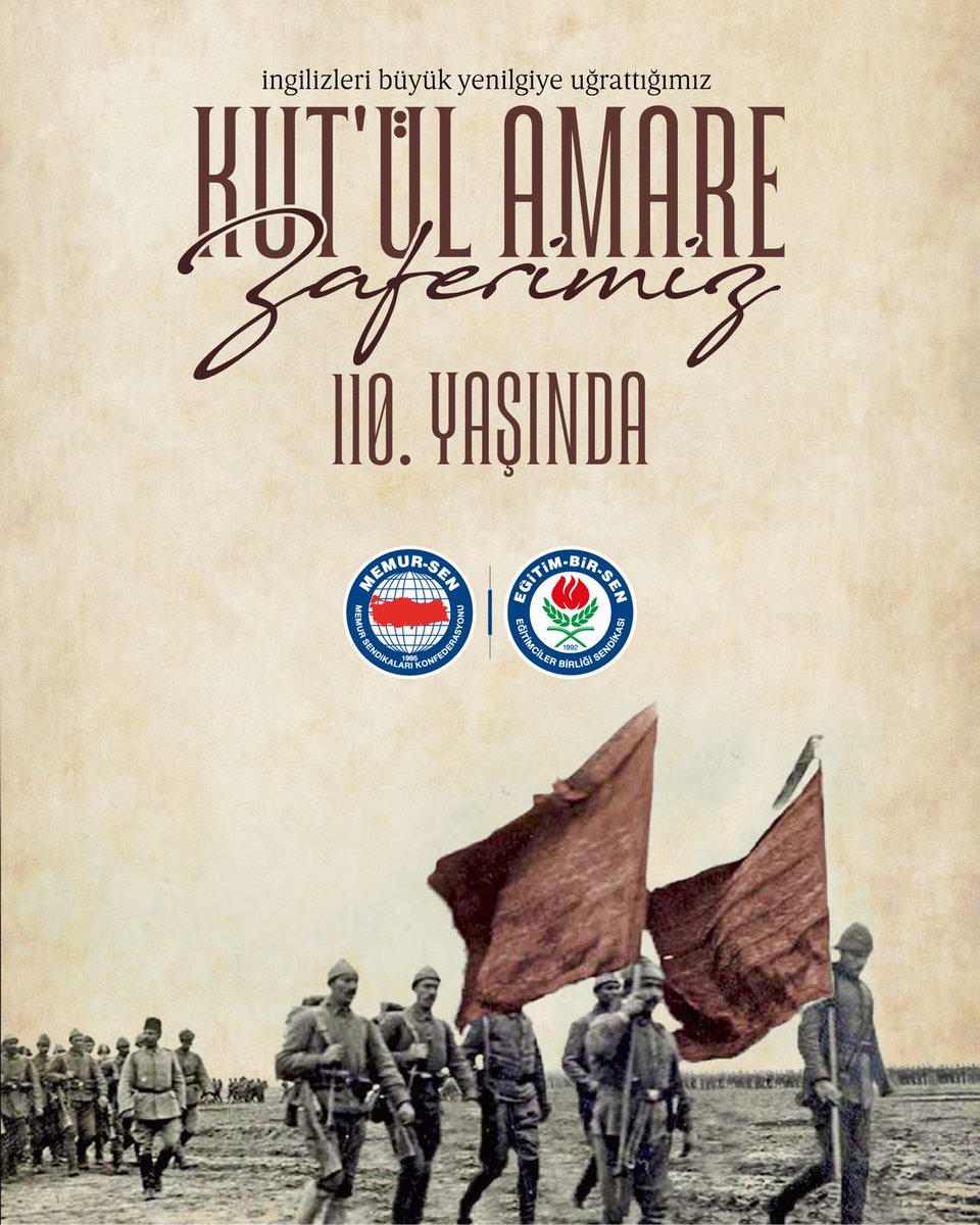 İngilizlere 30 bin asker zaiyatı verdirip 13 bin askerini esir aldığımız şanlı Kut’ül Amare Zaferimizin 110. yıl dönümü kutlu olsun.

Hak için seferimiz, zalimlere karşı zaferimiz daim olsun.

Açıklamamızı okumak için: ebs.org.tr/haber/kutul-am…