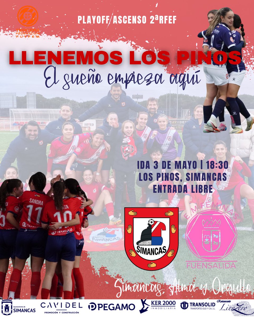SimancasFem's tweet photo. Esto no es un partido más.
Es historia.

Un equipo. Un pueblo. Un sueño.
📍 Llenemos Los Pinos

El playoff empieza aquí… y se juega con vosotros.❤️

#SimancasAlmayOrgullo #GladiadorasFranjiblancas https://t.co/OvDYEtJEoN