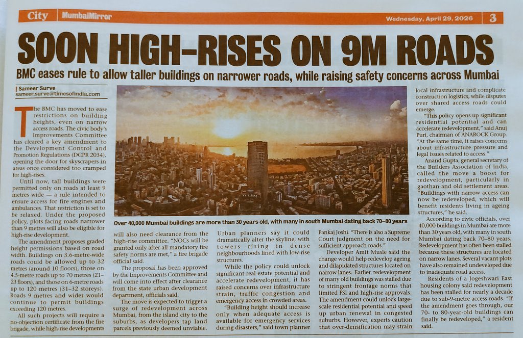 Mumbai is now a free-for all paradise for builders and contractors with friends in power: 

Cut as many trees as you want, conjure up with ridiculous infra projects worth thousands of crores, build high-rises in places fire engines can't reach.