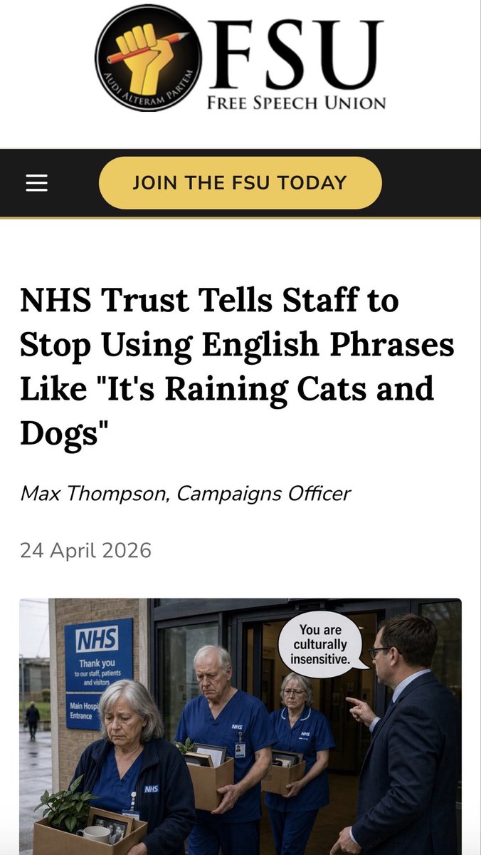 An NHS trust has told staff to avoid everyday phrases like “it’s raining cats and dogs” and “the early bird catches the worm” for fear of offending foreign patients.

This directive forms part of Lancashire Teaching Hospitals NHS Foundation Trust’s diversity and inclusion