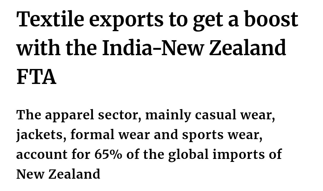 TrendwithAvnash's tweet image. Textile sector in focus 👇
India–New Zealand FTA gives duty-free access to exports
• Better pricing power
• Higher export volumes
Policy supports building for the sector.
#textile #newzealandfta