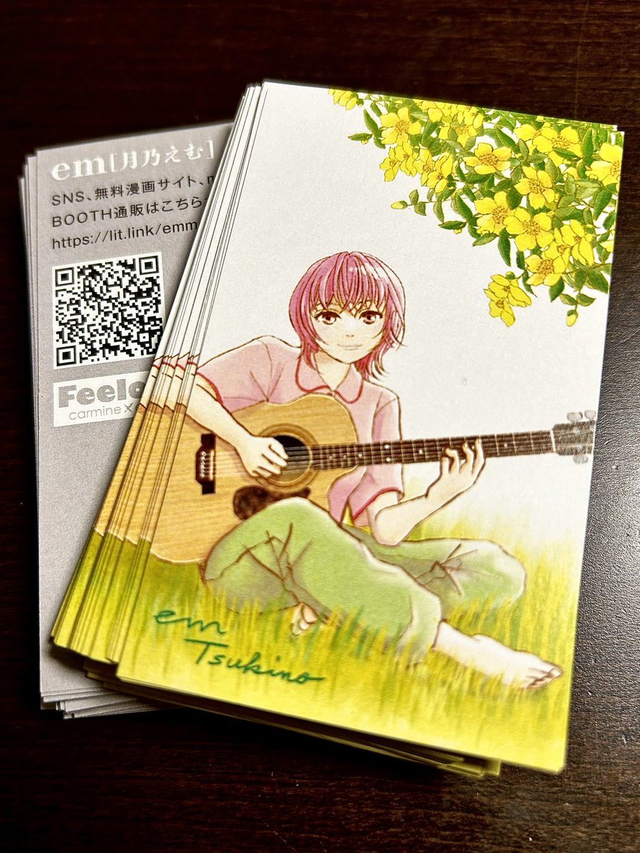 em_makiweb's tweet photo. 追加注文した名刺が先に届きました😚
グレー背景は裏面。半分隠してみたw
#九州コミティア10 とBOOTH通販でお渡しします✌️
carmineちゃんも新刊届いたそうですゼ⭐︎
ちなみに今回からPN「月乃えむ」も併記してます。em使ってる方も多いし、検索にも出にくいので勇気を出して移行期間。
#Feelog https://t.co/uDyjG4bH3W