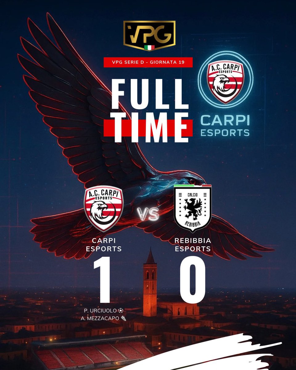 Carpi_Esports's tweet photo. ⚪ FULL TIME – 28/04 ⚪🔴

🏆 @VFL_Italy B
Carpi Esports 3 🆚 0 @ouresports ✅

🏆 @VPGItaly D
Carpi Esports 1 🆚 0 @Rebibbia_esport ✅

🏆 @LNDEsport1 eCup – Andata
Carpi Esports 0 🆚 4 @RealCasarea ❌

🏆 LND eCup – Ritorno
Real Casarea 0 🆚 1 Carpi Esports ✅ https://t.co/4rB93MgcDi
