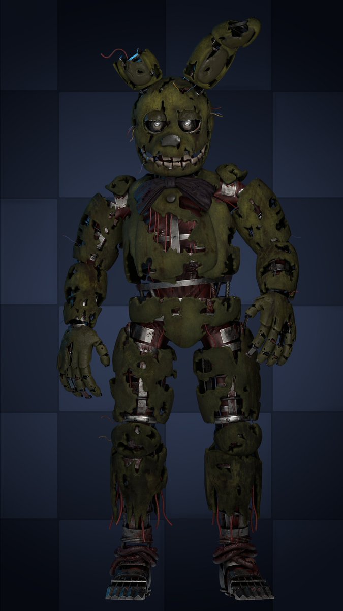 Skyguy5552's tweet image. Textures for Taddy and I's Springtrap remodel! 
Base model by @TaddyDudstare, I painted all the textures and did sculpting for baked normals as well as some minor asjustments

Took me like 2-3 weeks to texture including all the sculpting
more images in thread
#FNAF3 #Blender3D
