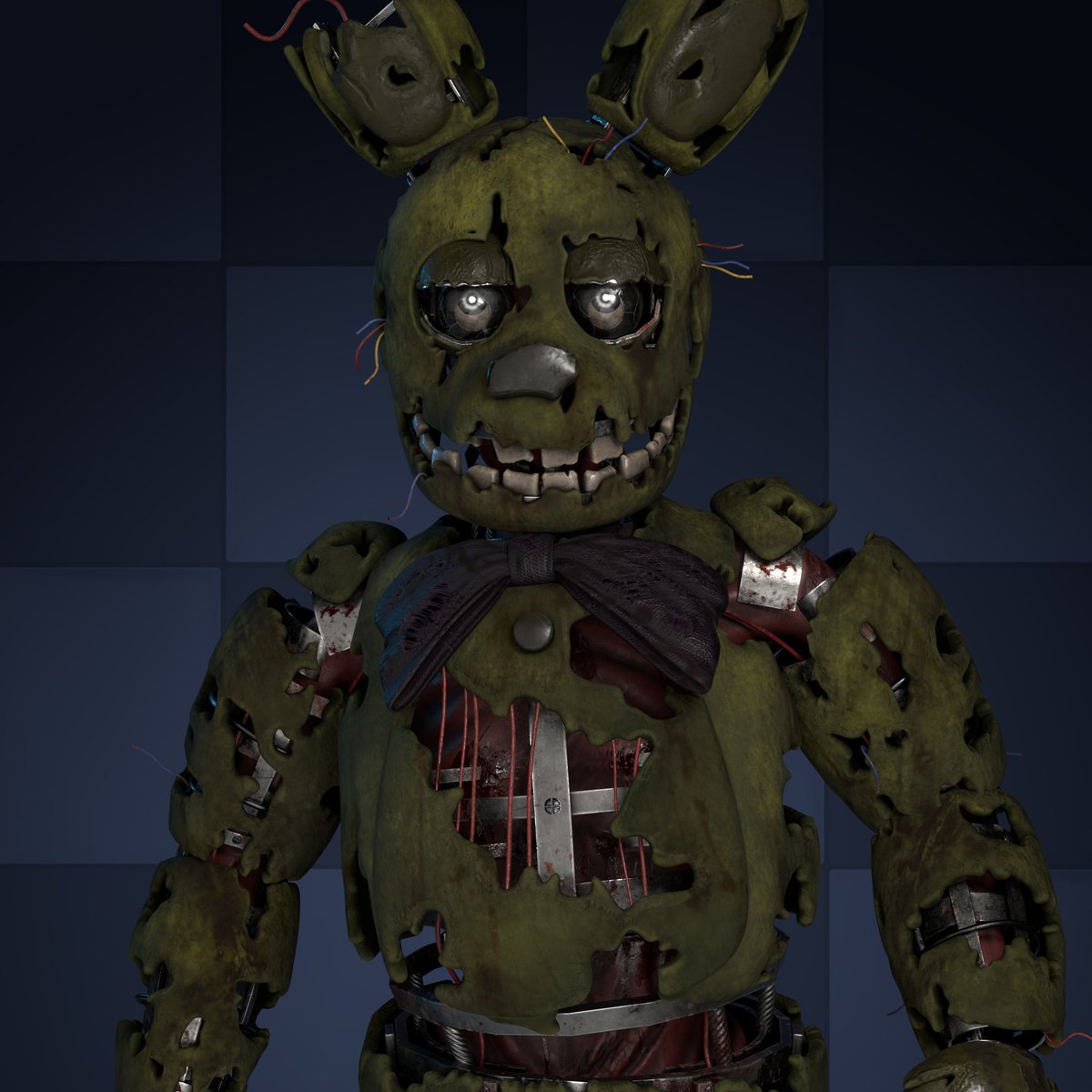 Skyguy5552's tweet image. Textures for Taddy and I's Springtrap remodel! 
Base model by @TaddyDudstare, I painted all the textures and did sculpting for baked normals as well as some minor asjustments

Took me like 2-3 weeks to texture including all the sculpting
more images in thread
#FNAF3 #Blender3D