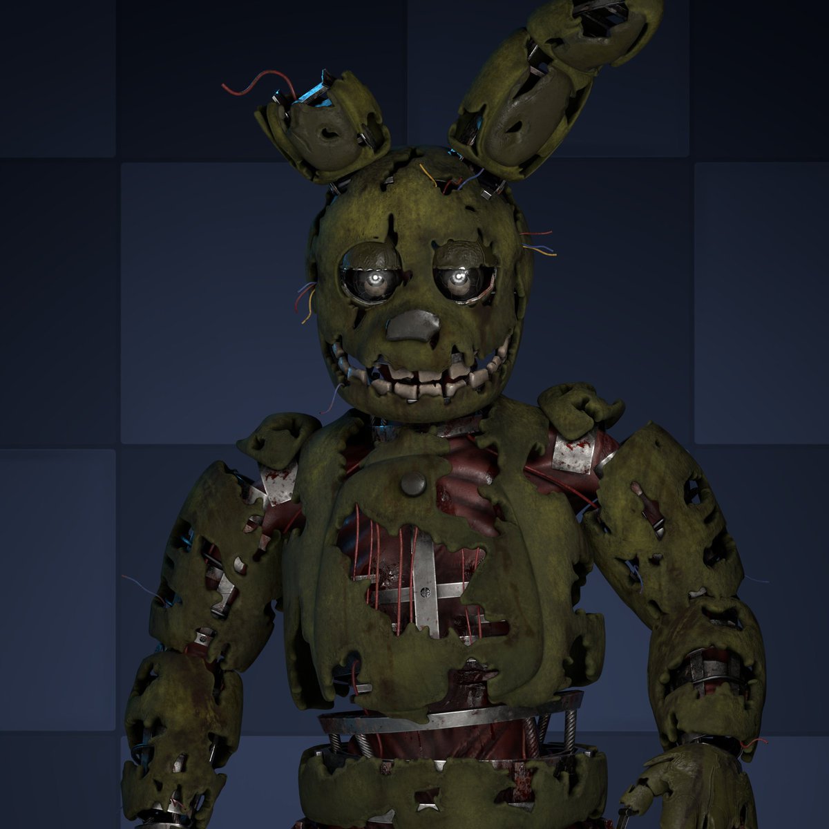 Skyguy5552's tweet image. Textures for Taddy and I's Springtrap remodel! 
Base model by @TaddyDudstare, I painted all the textures and did sculpting for baked normals as well as some minor asjustments

Took me like 2-3 weeks to texture including all the sculpting
more images in thread
#FNAF3 #Blender3D