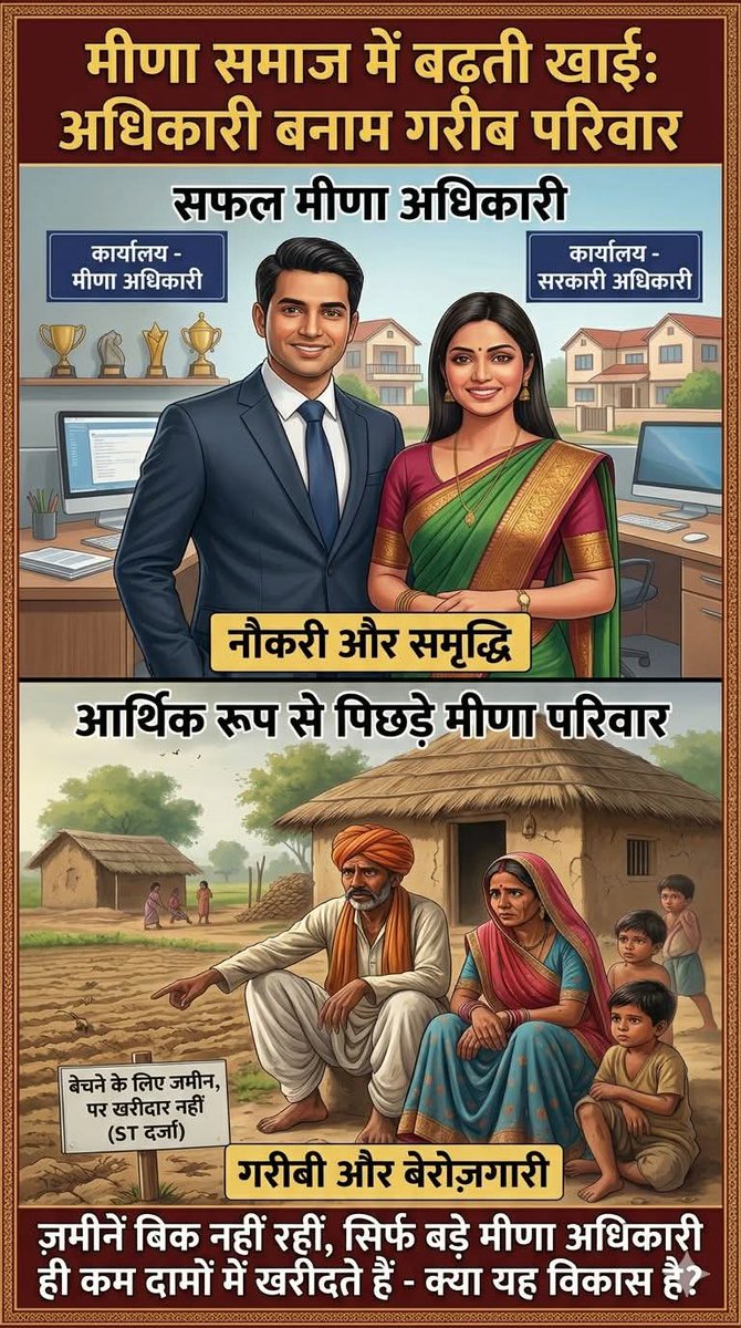 राजस्थान के मीणा जाति के लोग ST आरक्षण का लगभग 80% तक कब्जा कर लेते हैं — यह समस्या का एक पहलू है, जो मीणा बनाम अन्य आदिवासी जातियों के बीच है। लेकिन इस समस्या का दूसरा पहलू और भी खतरनाक है।

जिन परिवारों में एक बार आरक्षण मिल गया, उसी परिवार में बार-बार अधिकारी बन रहे हैं। इस