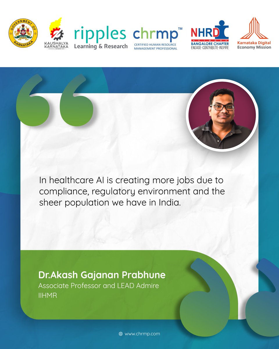 chrmpofficial's tweet image. “AI in healthcare is creating more jobs.”

– Dr. Akash Gajanan Prabhune, IIHMR

Compliance, regulation &amp;amp; scale are driving new roles.

💬 Is AI creating more opportunities than we think?

#AIinHealthcare #FutureOfWork #CHRMP