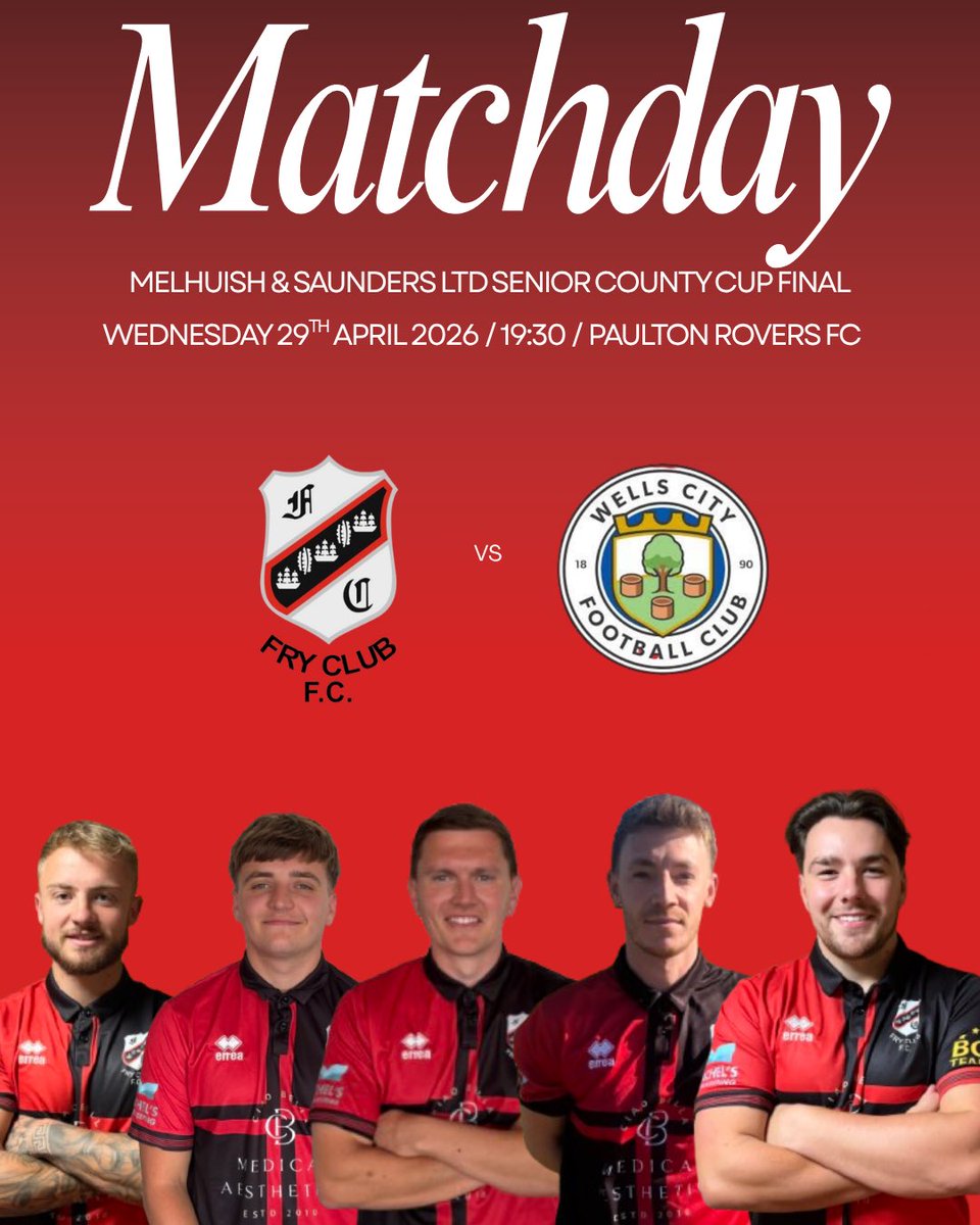FrysFC's tweet photo. It’s county cup final day! 

We take on @WellsCityRes in what we hope will be a cracking game too see who will be crowned champions. 

Come down &amp; support the lads, bring the noise and help us over the line! 

#UTF ❤️🖤 https://t.co/4KfmLIxoyj