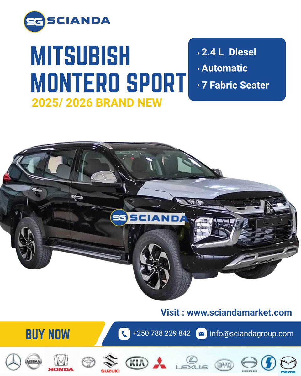 sciandagroup's tweet photo. Mitsubishi Montero Sport 2026 Brand New 🚘 | 2.4L Diesel | Automatic | 7 Seater. Get yours on fair price and short delivery terms.

Visit : https://t.co/faAdIxl0qf

#Mitsubishi #MonteroSport #BrandNewCar #Scianda https://t.co/bMa5yFfnaa