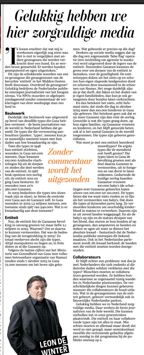 Leon de Winter over de Staatsomroep waar inmiddels een anti-joodse hetze plaatsvindt waar Goebbels zijn vingers bij zou aflikken.

IJzersterk stuk 🎯