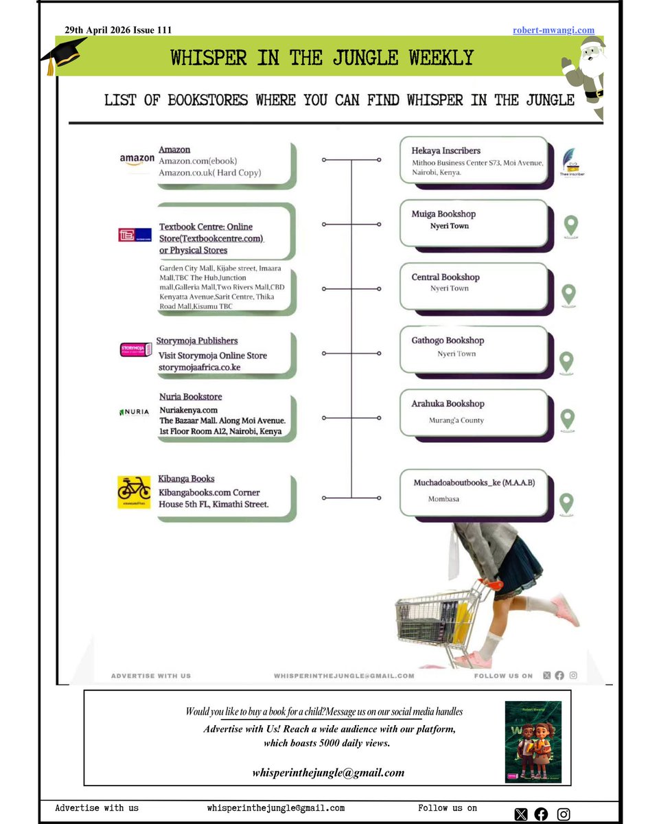 WhisperJungle's tweet photo. How to succeed as a writer in Kenya.Are you a writer, poet, or book lover in Kenya?Here is your Weekly Newsletter.Join our community of passionate readers, writers, and poets as we explore the world of words.
@rafinkiofficial @Lexa_Lubanga
#whisperinthejunglebook #ReadingCulture https://t.co/B30NqizjoW