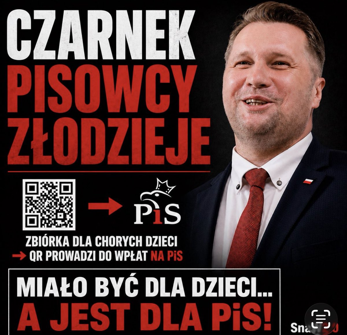 GiertychRoman's tweet image. Czarnek mówił, że zbiera na chore dzieci, ale Q-code zbierał na PiS. To straszne do czego oni są zdolni.