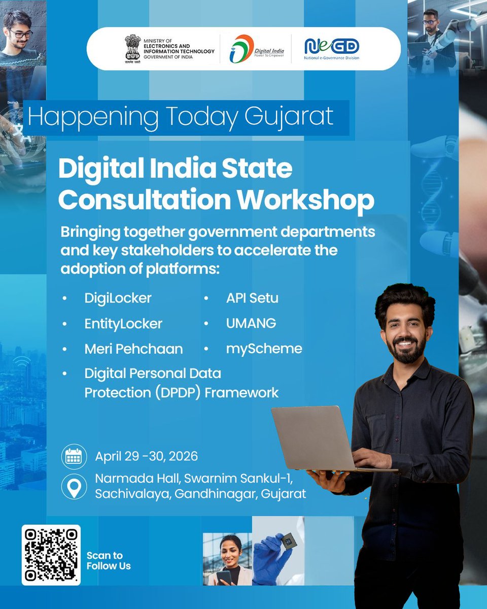 GoI_MeitY's tweet image. The Digital India State Consultation Workshop enables departments to explore and integrate key platforms and power digital governance across India.

#DigitalIndia #Gujarat #eGovernance
