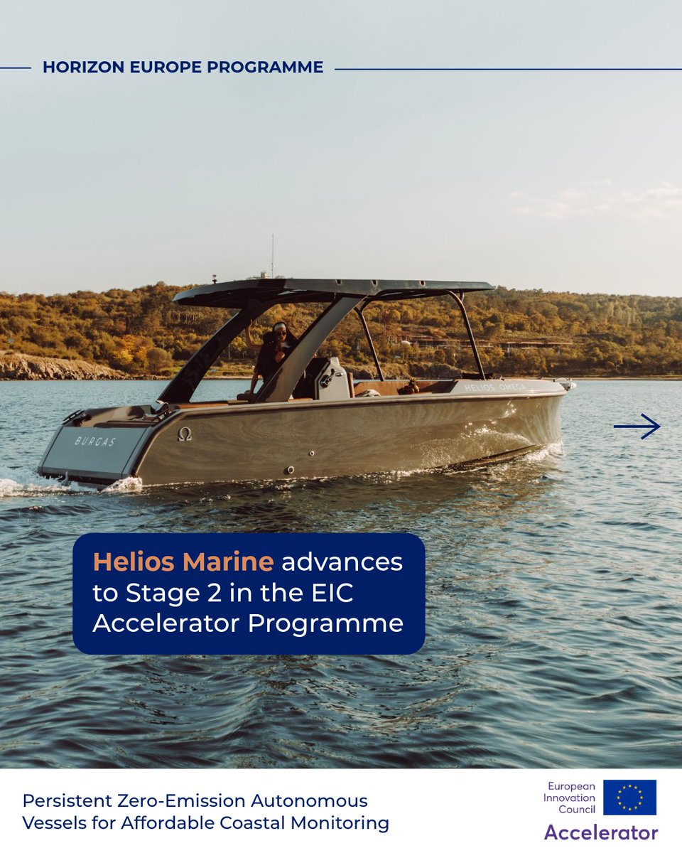 HeliosMarine's tweet photo. What @EUeic unlocks:
- €2.5M grant to scale-up innovations
- Equity investment of up to €14M
- Market deployment

Our Omega sits at the intersection of #zeroemission, #autonomous, #solarelectric vessel platform for coastal monitoring - and Europe just validated this direction. https://t.co/Kdh6Cps9eR