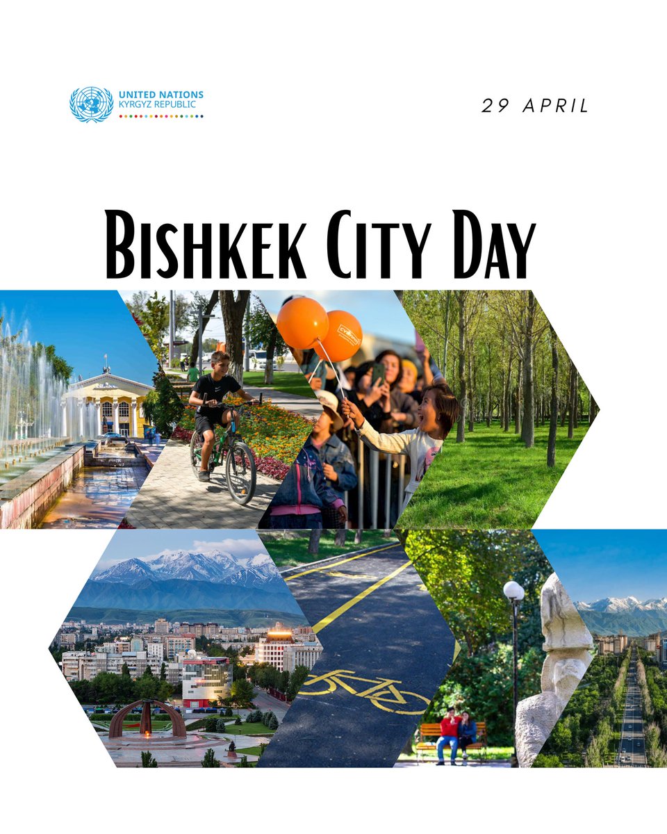 un_kyrgyzstan's tweet image. Bishkek marks 148 years since its founding: from a small settlement in the Chuy Valley to a vibrant capital of over 1 mln people. Congratulations on the city’s anniversary! 🎉
🇰🇬🇺🇳 The UN is proud to partner with #Bishkek for a smarter, greener &amp;amp; more #sustainable future for all.