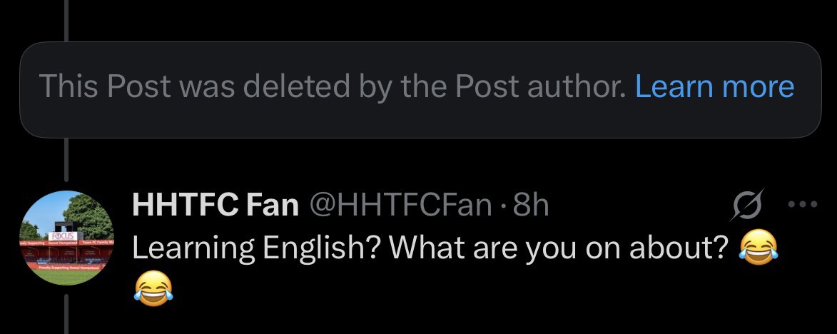 HHTFCFan's tweet photo. @Charlie_m7c @hemelfc @stalbanscityfc Good morning Charlie,

I can still see you’re crying about us being the better team and in a higher league,

Don’t worry, I’m sure your broke club will be back one day competing with us 😂😂

Oh, you did delete the tweet btw, not very bright are you 😂 https://t.co/PeaalTzU6N