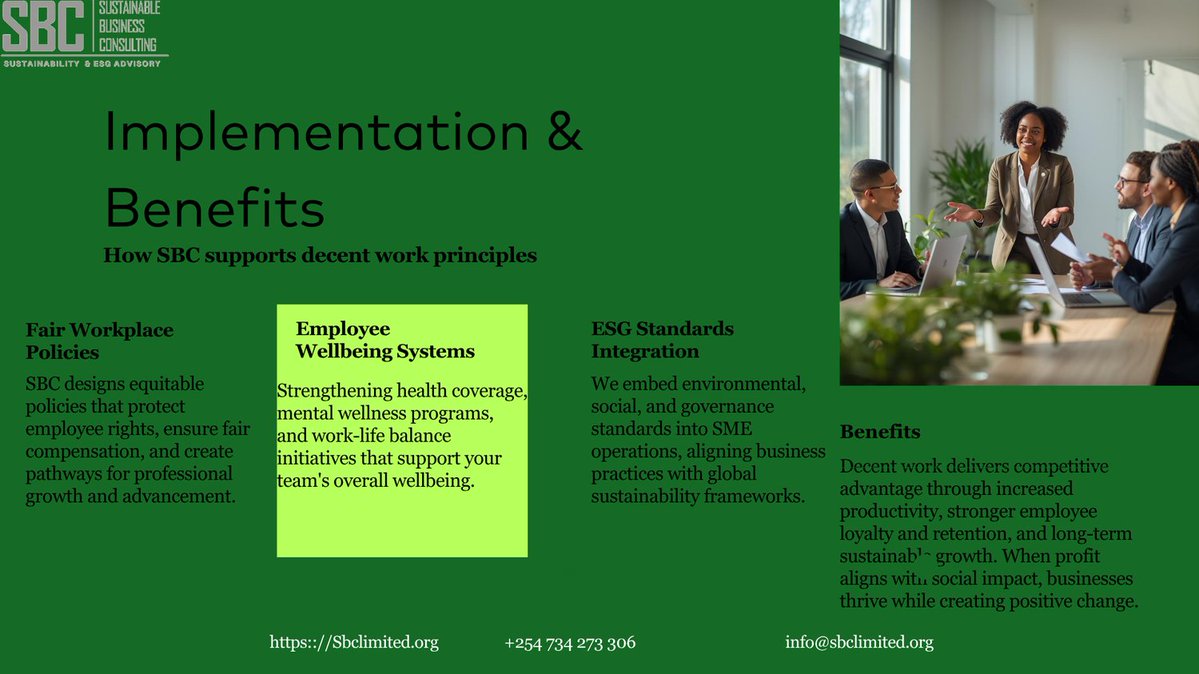 sbclimited_org's tweet image. From fair pay and  safe conditions to employee voice, the 4 pillars by the International Labor 

Organization drive stronger, more resilient SMEs.
SBC supports businesses to turn these into action.

#DecentWork #ESG #SMEs #Sustainability #FutureOfWork #SocialImpact