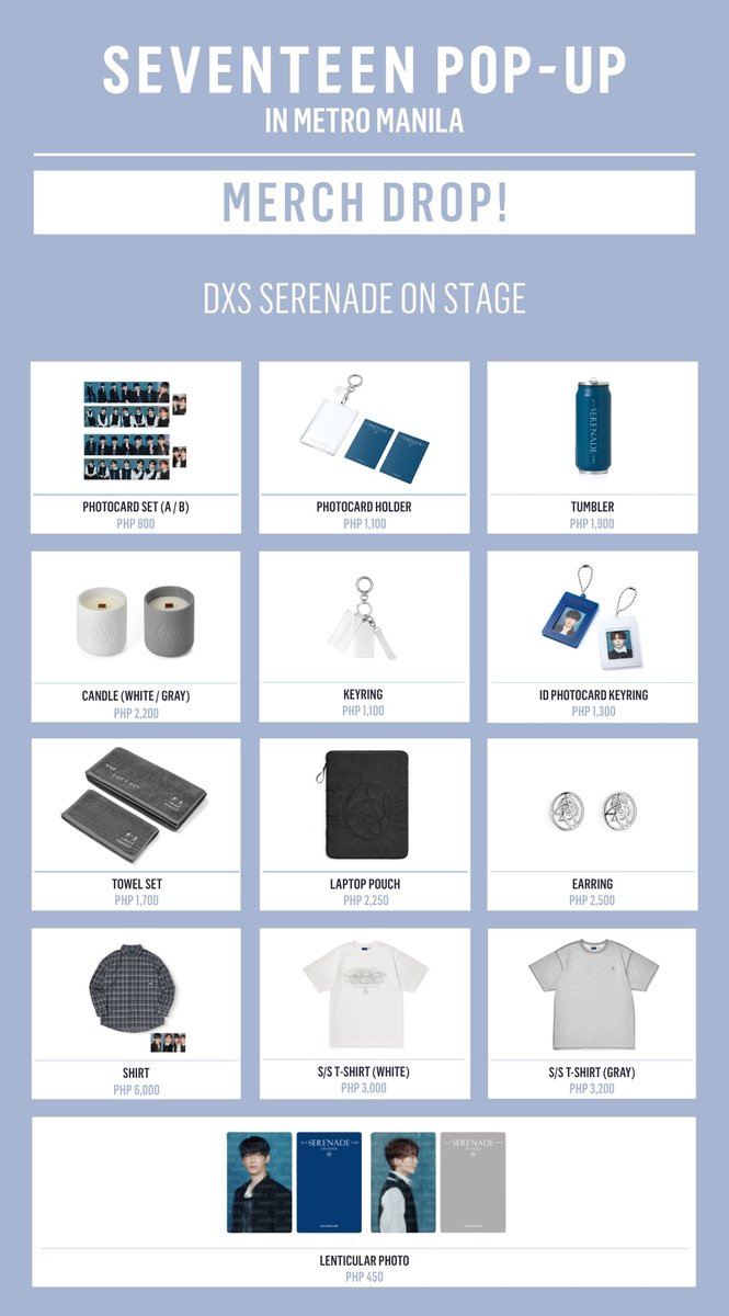 SEVENTEEN POP-UP in METRO MANILA  

📢 DxS Serenade on Stage Merch Drop 📢

Available now, April 29. 💎

🗓 March 18, 2026 - May 17, 2026
⏱ 11:00 AM - 10:00 PM
📍Level 3, North Main Mall, SM Mall of Asia

#세븐틴 #SEVENTEEN #SEVENTEEN_GLOBAL_POP_UP
#METRO_MANILA