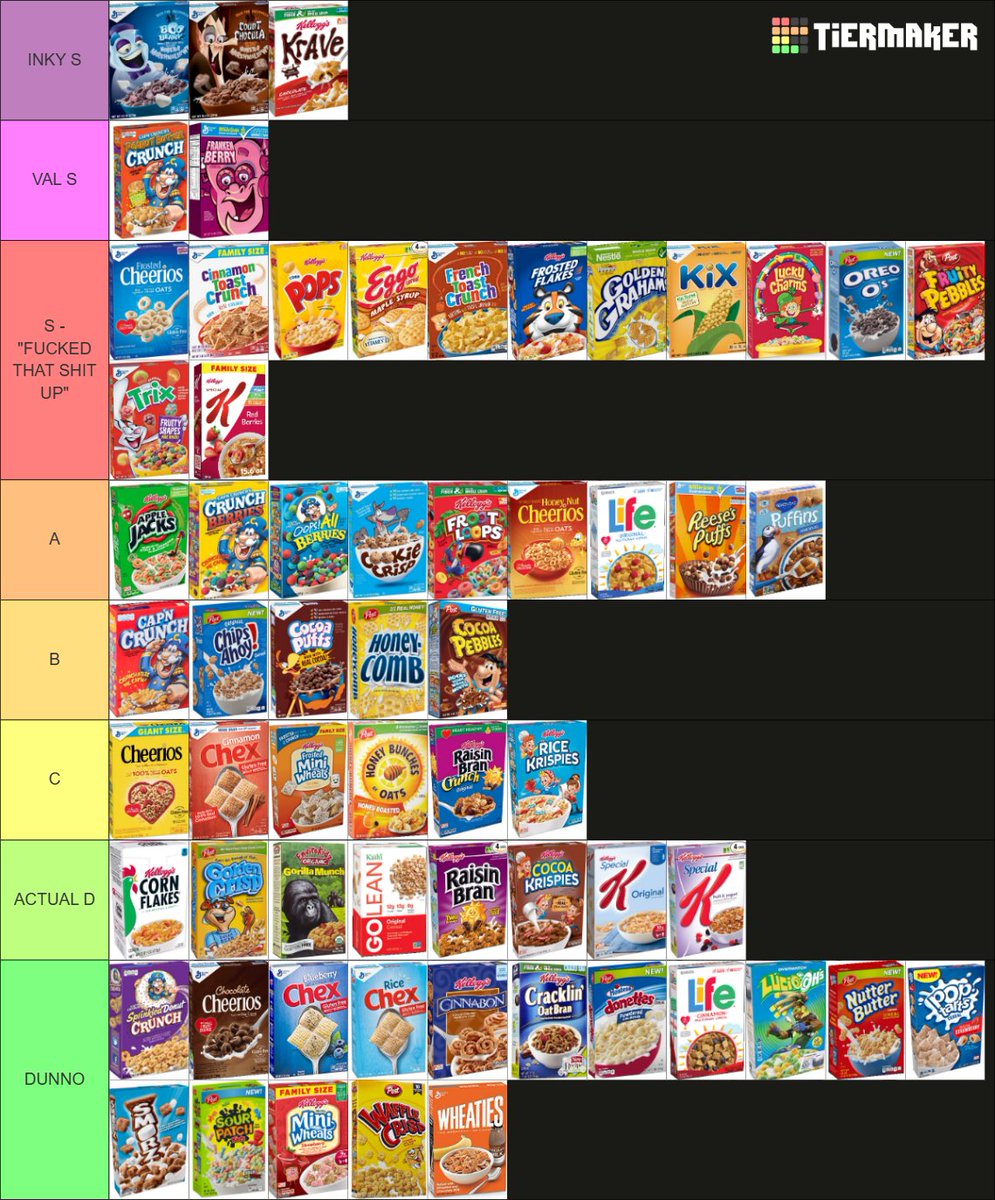 PanMoran_'s tweet photo. Went to yap, ended up doing a cereal tier list with @inkybyss and @konkonparo 

Do you agree? Anything you'd change?? 🤔 https://t.co/ObXzRGdflp