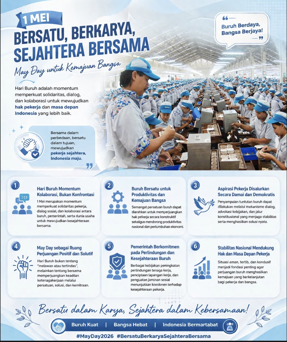 Bersama kita rayakan hari buruh dengan damai! Ayo tunjukkan solidaritas tanpa anarkis, sukseskan aksi damai yang positif! 💪✨