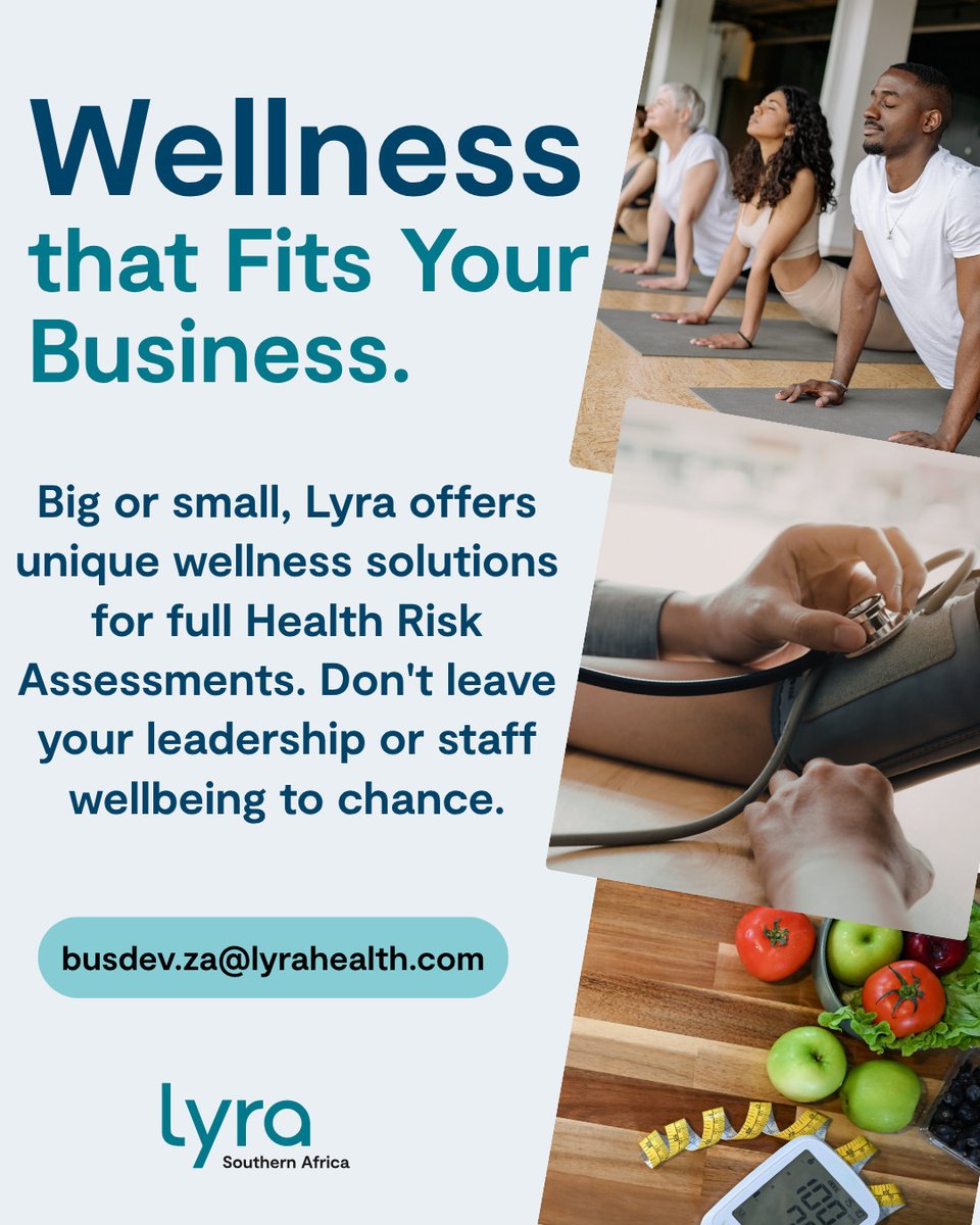 lyrasouthafrica's tweet image. Wellness that Fits Your Business.

Big or small, Lyra offers unique wellness solutions for full Health Risk Assessments.

Don't leave your leadership or staff wellbeing to chance.

Email: busdev.za@lyrahealth.com

#LyraSA #CorporateWellness #B2B #HealthStrategy #WellnessDay2026