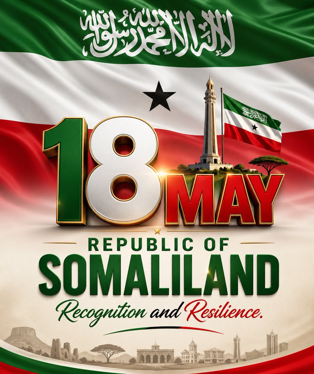 SaalimMustafe's tweet image. The slogan for this year’s 18 May celebration is “Recognition and Resilience.”

#Recognition #Resilience
#SomalilandRecognition
