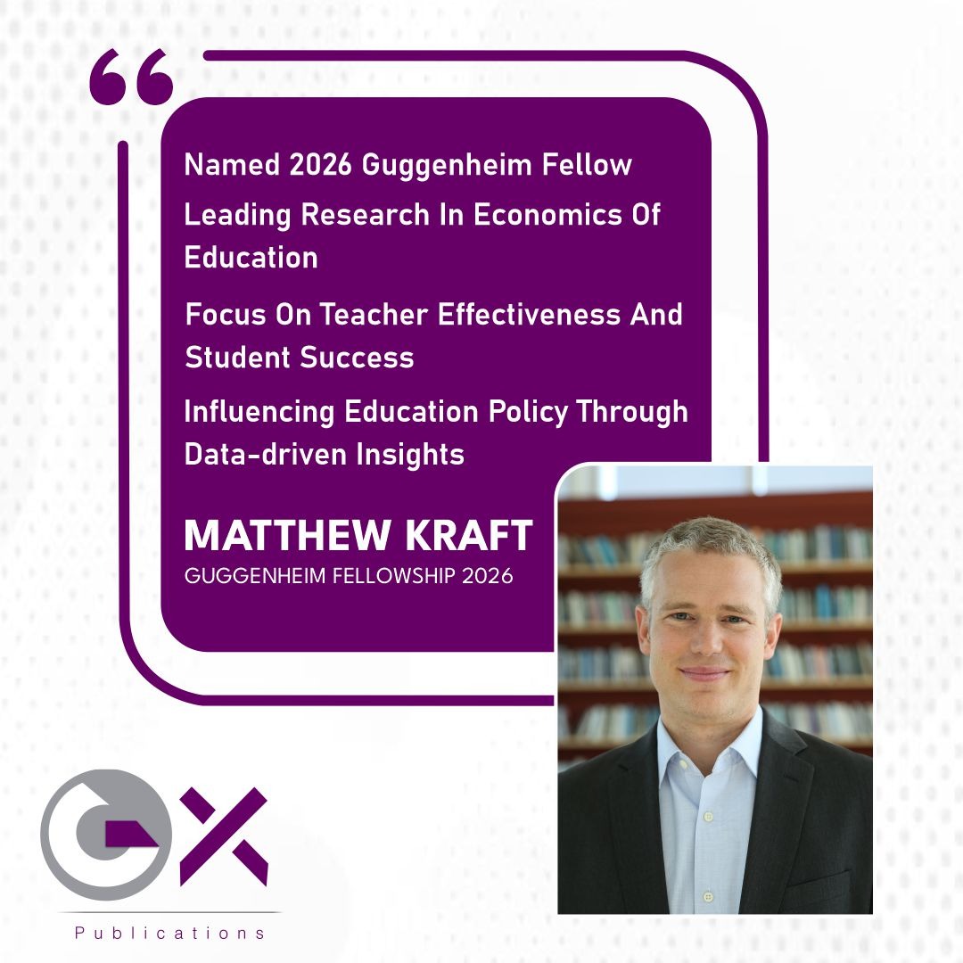 GlobalxPubli's tweet image. Congratulations to Matthew Kraft on being named a 2026 Guggenheim Fellow—a prestigious recognition of his impactful contributions to the economics of education.

#GuggenheimFellowship #EducationPolicy #StudentSuccess #TeacherEffectiveness #GlobalScholarship #GlobalXPublications