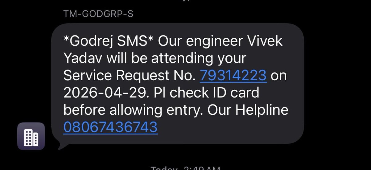 Sahil7360's tweet photo. @GodrejAppliance Yesterday I received this message, and no one has called me yet. This is very irritating—you are eager to sell your product, but when it comes to service, you hardly call or update the customer. https://t.co/prGneOqU5G