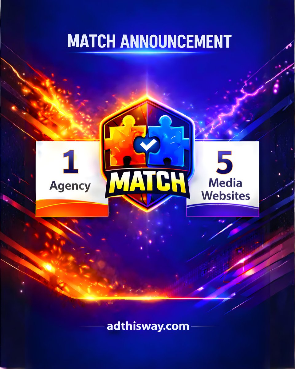 adthisway's tweet image. 📣 Weekly Match Announcement 📣

🎯 1 Advertising Agency has matched with 5 Media Websites !

🫱🫲 Connenting Companies, Organizations, Talents and Contractors

✅ Find your Advertising Match 👉 🔵⚪️ adthisway.com 🔵⚪️

#advertising #marketing #sponsorship #networking