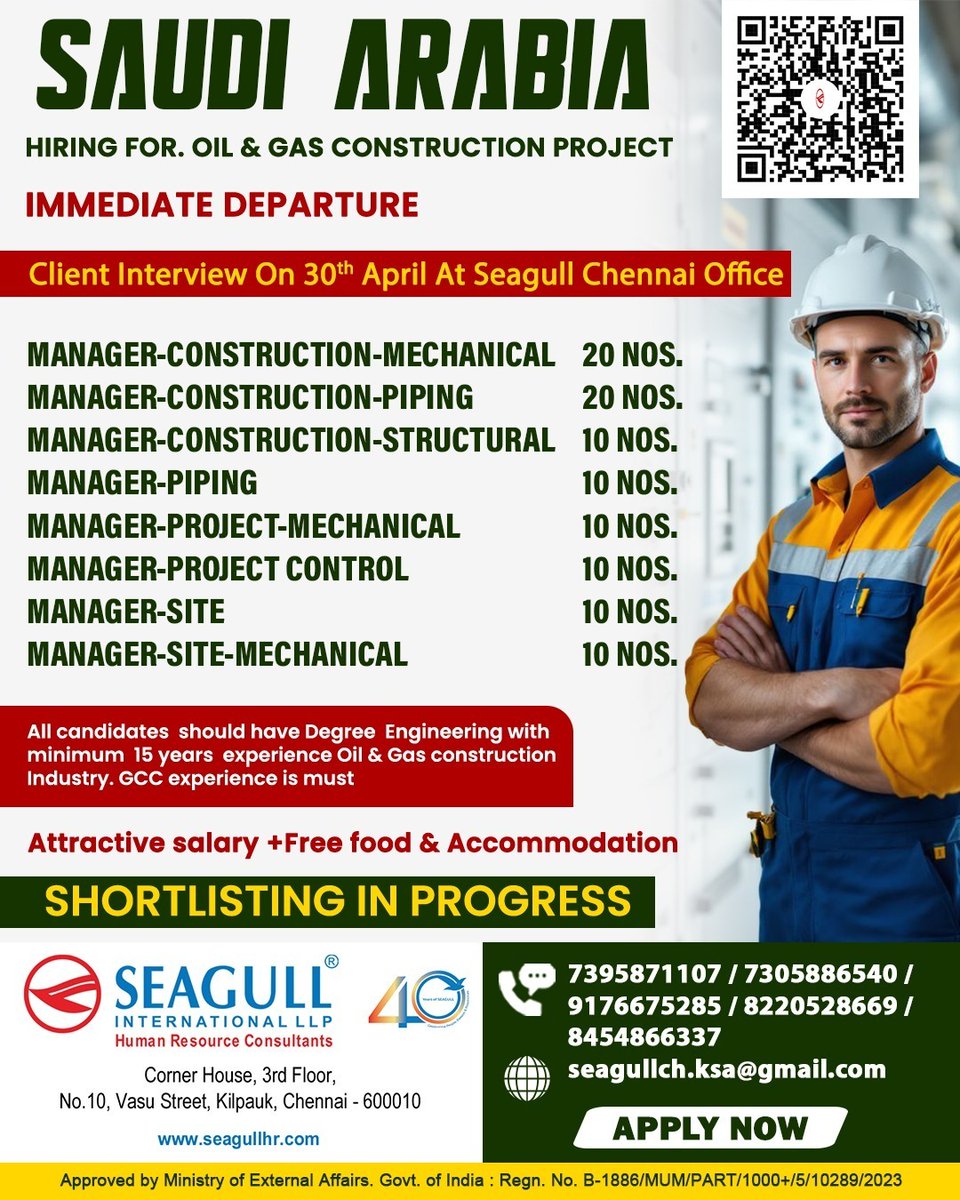 hrd1_seagull's tweet image. 🚨SAUDI ARABIA   JOBS

 📍Apply now – limited slots!

 🌍 Global career exposure

  ✅ Delivering results 

 🔹 Multiple openings 

 📣Globally experienced candidate 

 📌 Shortlisting in progress – Apply today!

 #ApplyNow