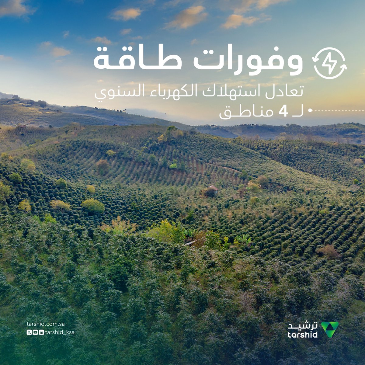 Tarshid_KSA's tweet photo. في تقدّم يعادل إجمالي الاستهلاك السنوي للكهرباء في أربع مناطق مجتمعة في المملكة؛ استهدفت #ترشيد تحقيق وفورات في الطاقة تصل إلى 9 تيراواط/ساعة مع نهاية الربع الأول من عام 2026.