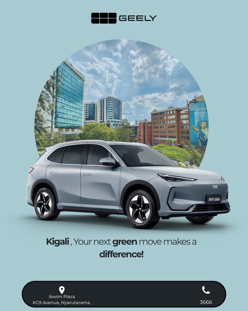 GeelyRwanda's tweet photo. The only thing higher than our tech is our standards.🔋💎
📍Ikwim Plaza, KG9 Avenue, Nyarutarama.
    Ready to see the world in full
📞 3666. https://t.co/Z2kD5ShEMQ