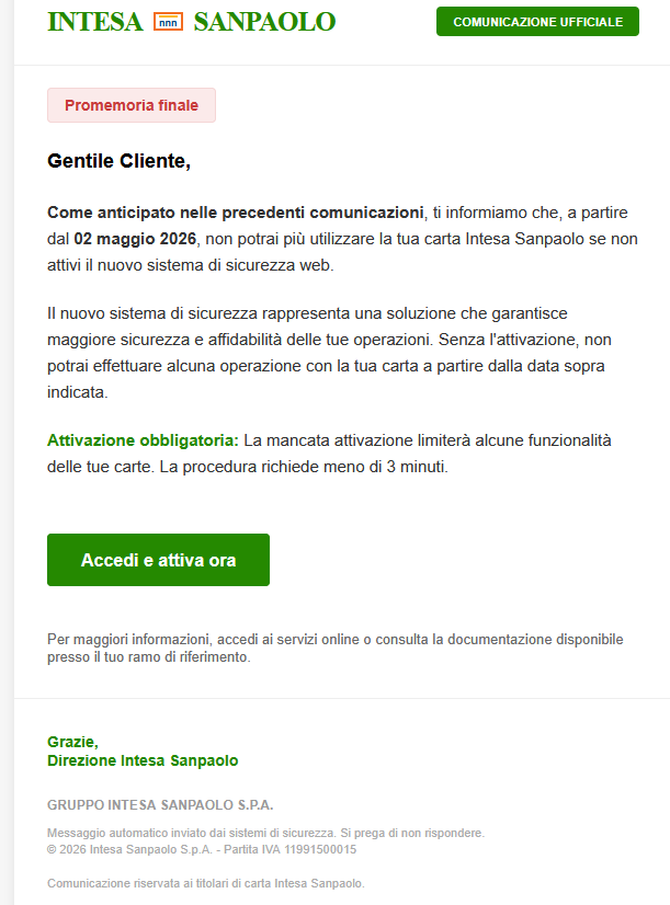 JAMESWT_WT's tweet image. #phishing @intesasanpaolo @IntesaSP_Help 
#qrcode
"Importante: attivare il nuovo sistema di sicurezza"
👇
⚠️⛔️https://jif-9-dodol-7793ce.netlify.]app/
👇via @Netlify
⚠️⛔️https://intesasanpaolo-proteggi-la-mia-carta.netlify.]app