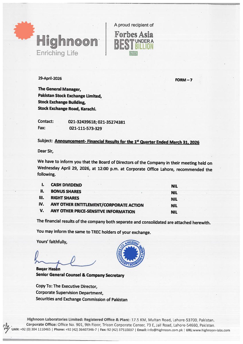 ChasePSXNotices's tweet photo. HINOON - Financial Results for the Quarter Ended 31.03.2026
#PSX #Stock #News #HINOON #FinancialResults https://t.co/HpEhwcfORs