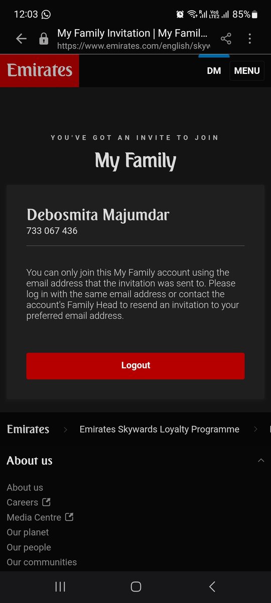 disha1014's tweet photo. @EmiratesSupport I am trying to join thr Family account that my father has created and sent me an invite too, however I am unable to join, I am trying to login through the ID he has shared the invite on, but not happening. Can you please help? https://t.co/vnk7e47h2Q